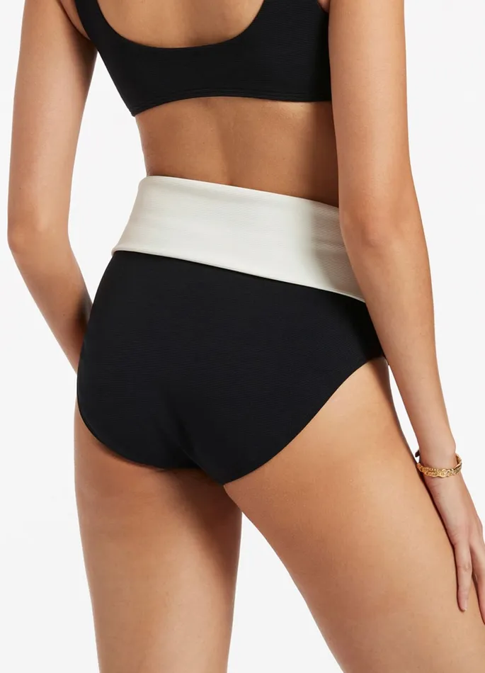 Versa Rib Fold Down High Waisted Bikini Bottom Blackcream Women JETS Australia High Waist Bikini Bottoms