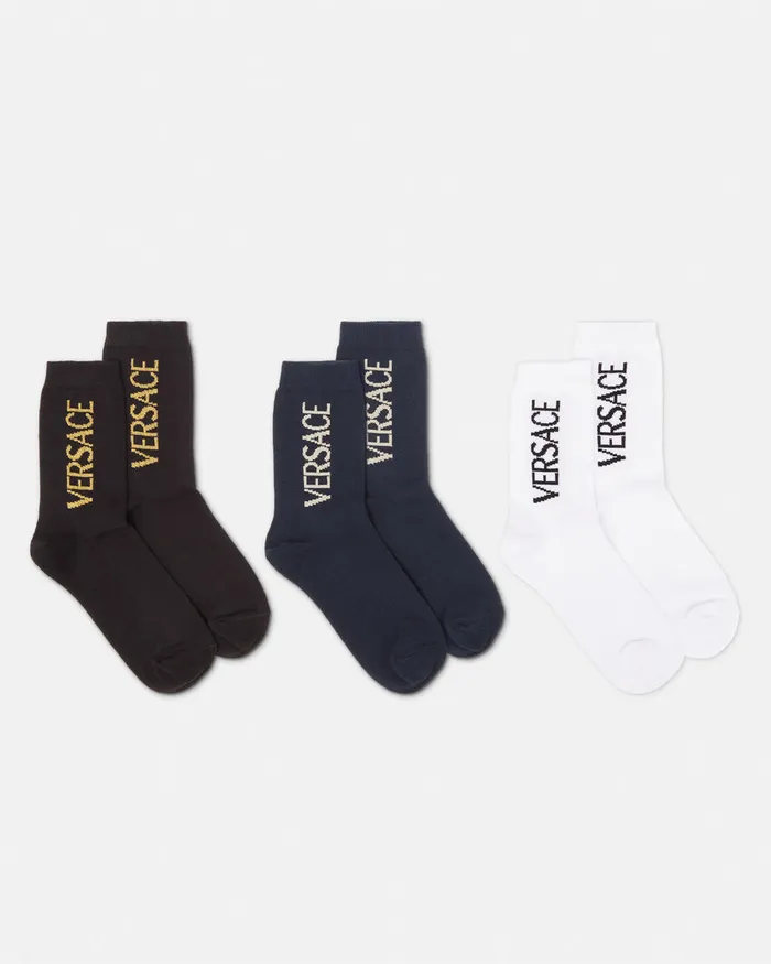 Versace Bags and Accessories Kids Logo Socks 3Pack Multicolor