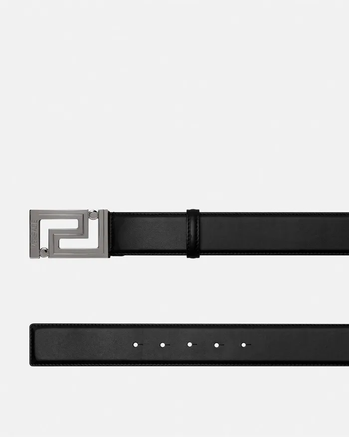 Versace Belts Men Greca Leather Belt 4 Cm Black