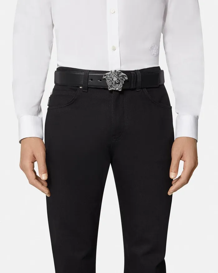 Versace Belts Men La Medusa Leather Belt 4 Cm Black