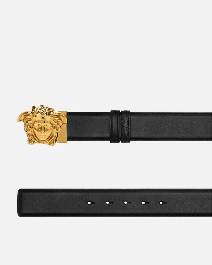 Versace Belts Men La Medusa Reversible Leather Belt 4 Cm Blackgold