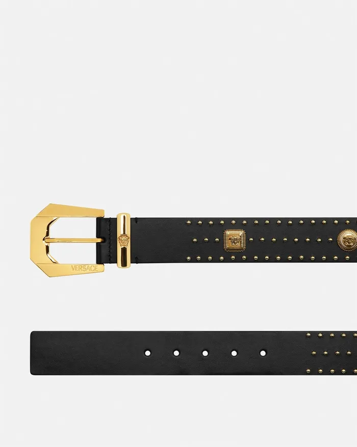 Versace Belts Men Medusa Heritage Studded Leather Belt 4 Cm Blackgold