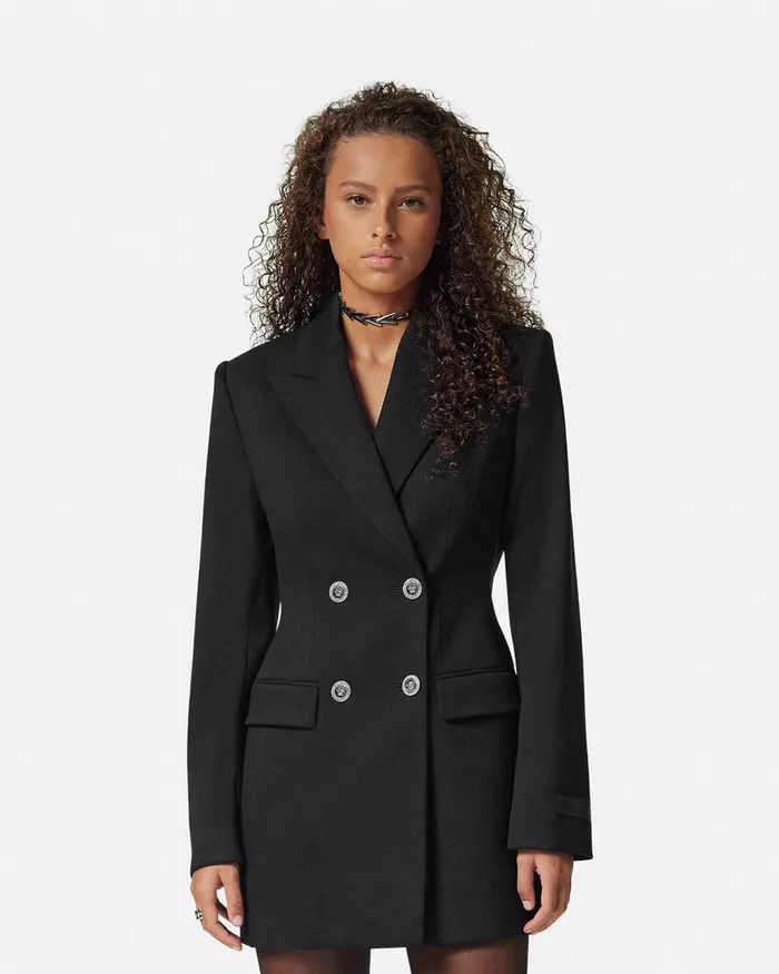 Versace Blazer and Jackets Women Metal Mesh Wool Blazer Dress Black
