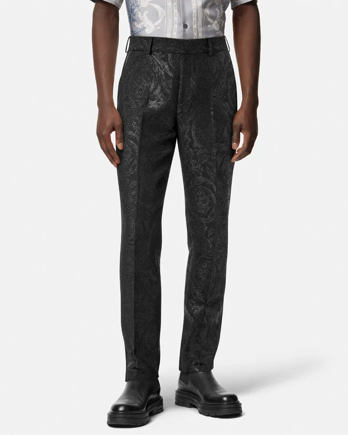 Versace Blazers and Suits Men Barocco Jacquard Formal Pants Black