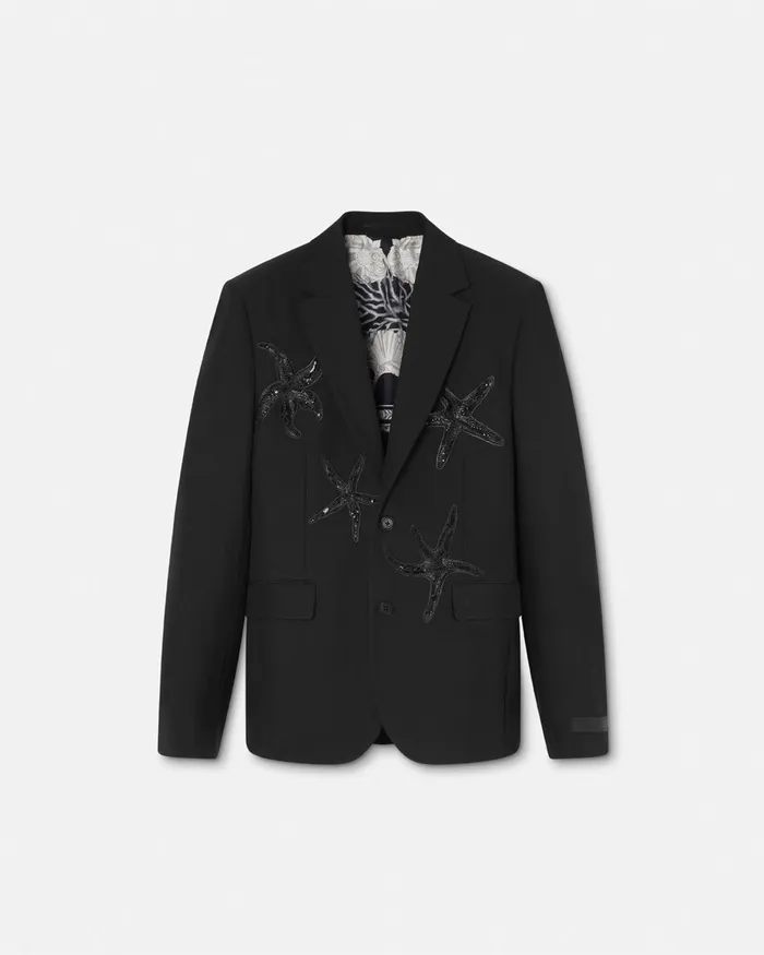Versace Blazers and Suits Men Embellished MohairBlend Blazer Black