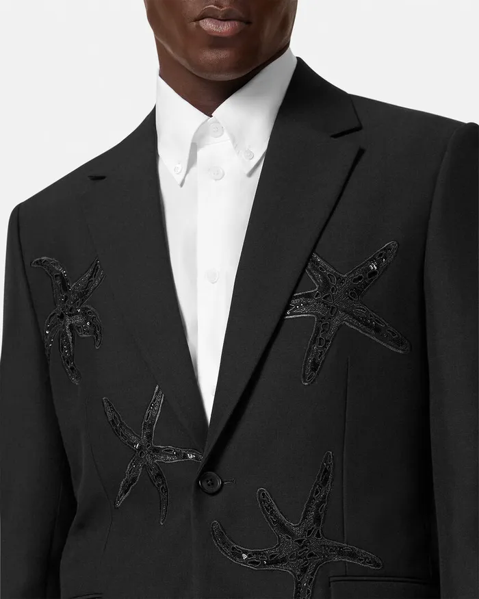 Versace Blazers and Suits Men Embellished MohairBlend Blazer Black