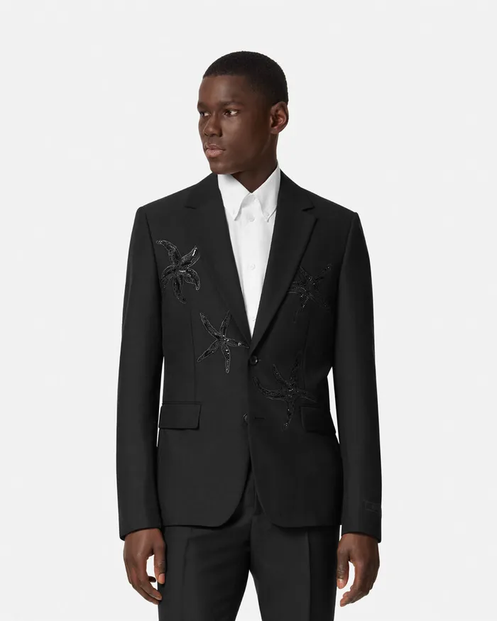 Versace Blazers and Suits Men Embellished MohairBlend Blazer Black