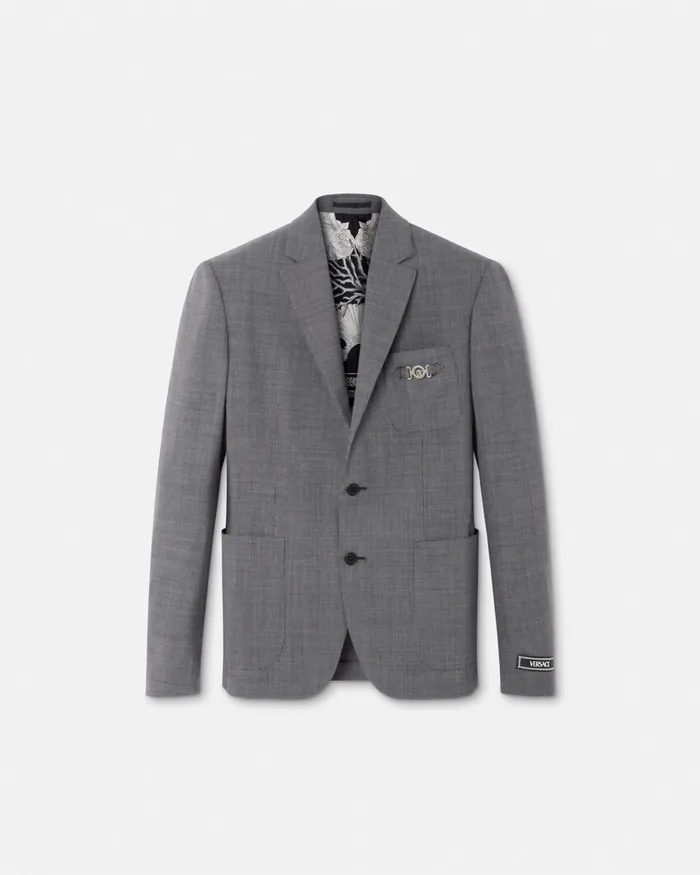 Versace Blazers and Suits Men Houndstooth Wool SingleBreasted Blazer Gray