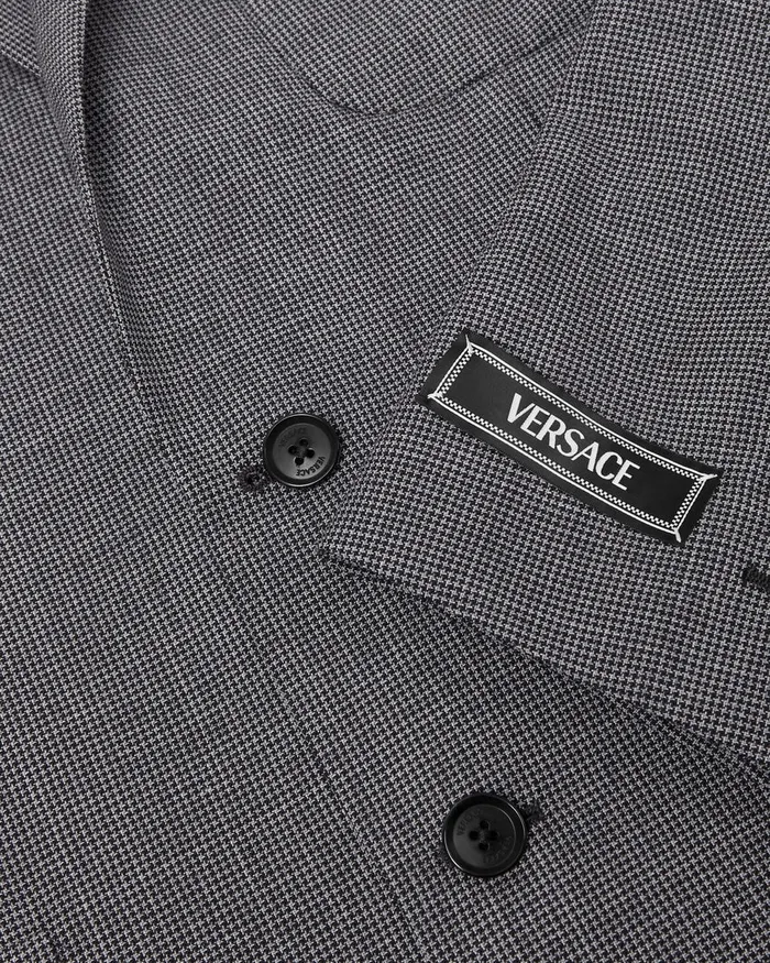 Versace Blazers and Suits Men Houndstooth Wool SingleBreasted Blazer Gray