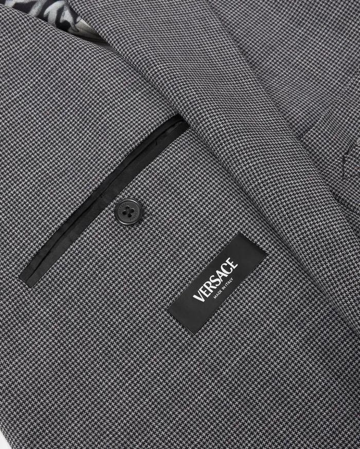 Versace Blazers and Suits Men Houndstooth Wool SingleBreasted Blazer Gray