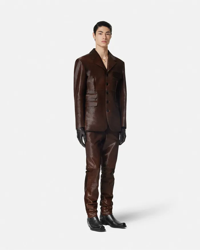 Versace Blazers and Suits Men PonyEffect Leather Pants Brown