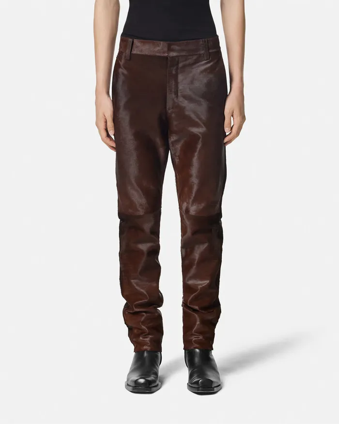 Versace Blazers and Suits Men PonyEffect Leather Pants Brown