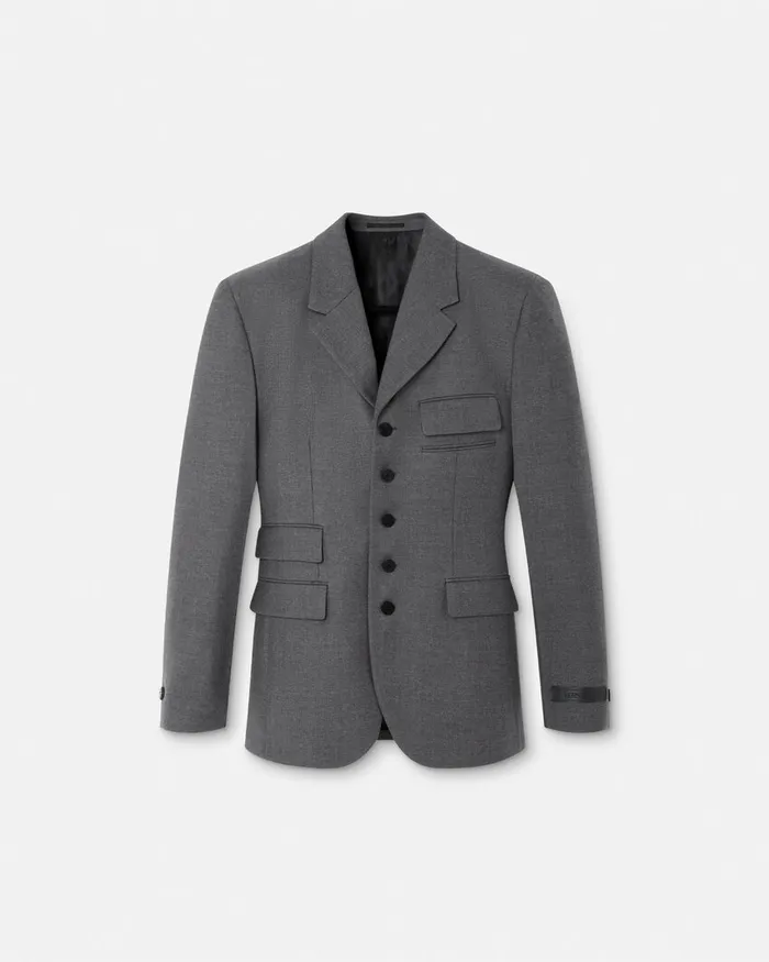 Versace Blazers and Suits Men Wool Gabardine FiveButton Blazer Gray