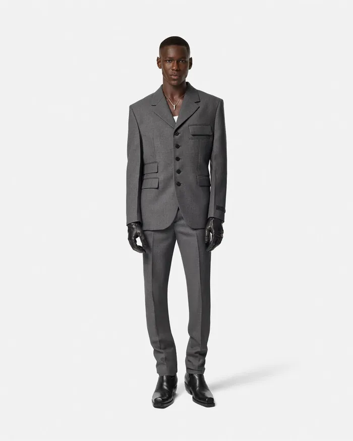 Versace Blazers and Suits Men Wool Gabardine FiveButton Blazer Gray