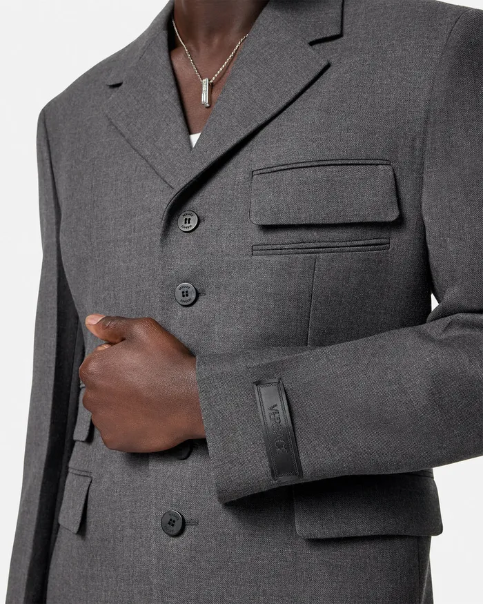 Versace Blazers and Suits Men Wool Gabardine FiveButton Blazer Gray