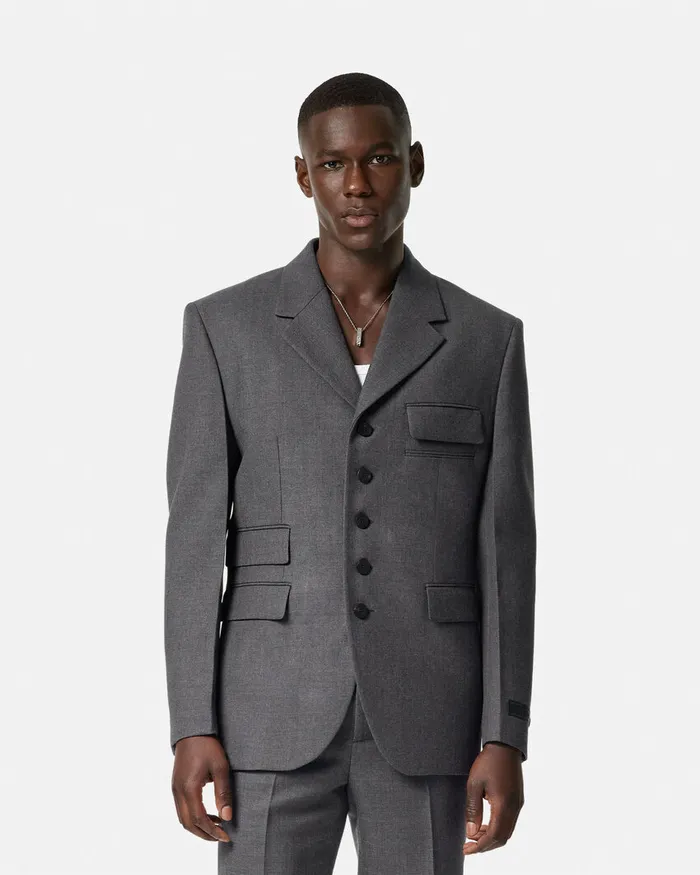 Versace Blazers and Suits Men Wool Gabardine FiveButton Blazer Gray