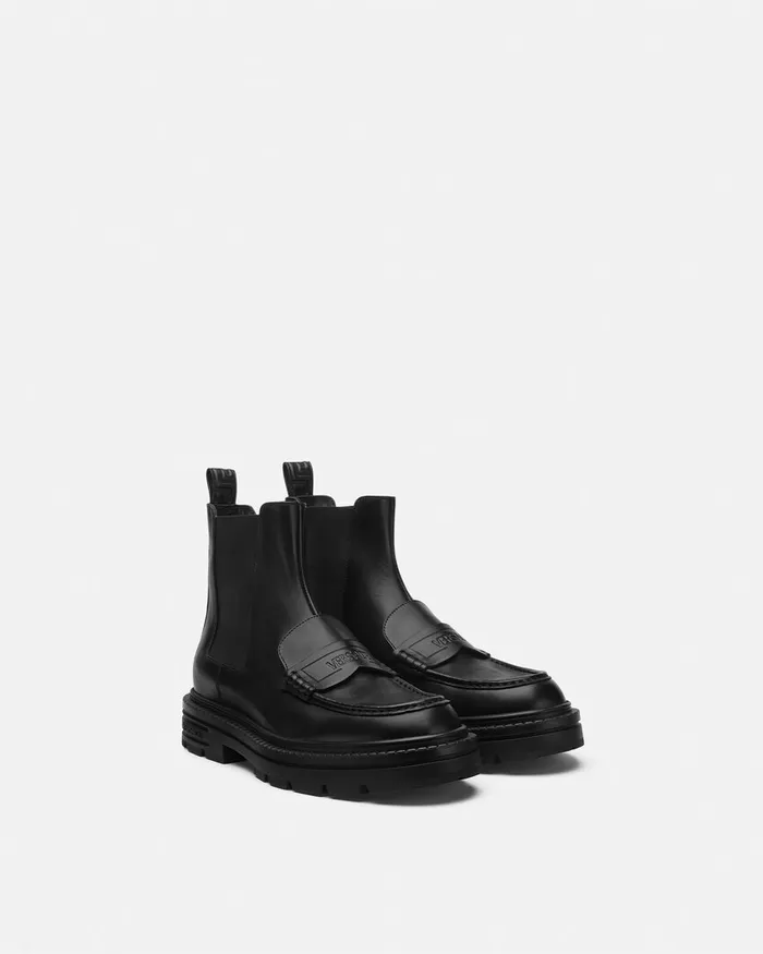 Versace Boots Men Adriano Loafer Boots Black