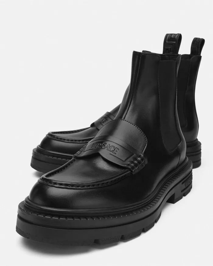 Versace Boots Men Adriano Loafer Boots Black