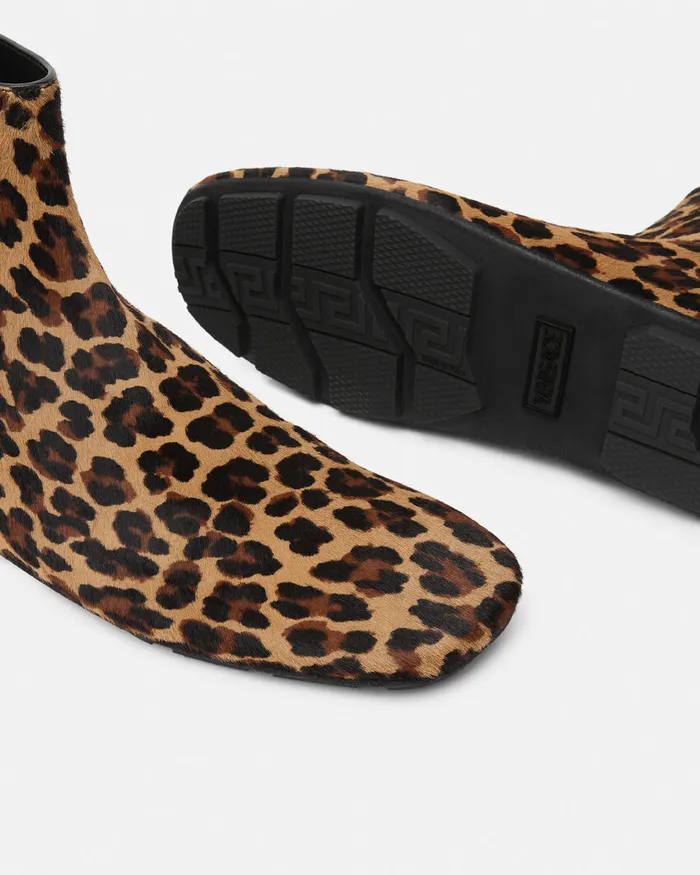 Versace Boots Men Leopard Villa Ankle Boots Animalier