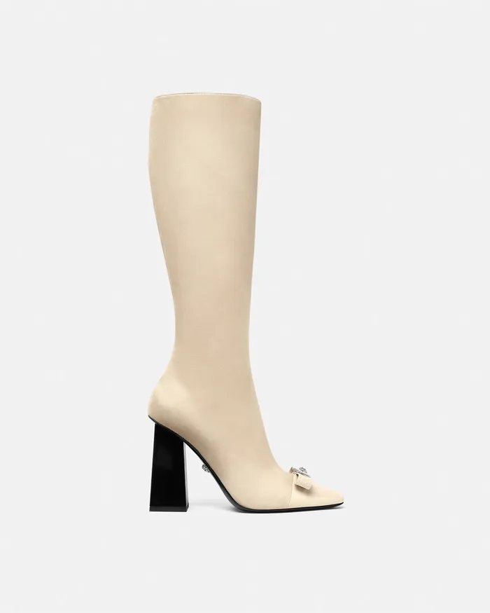 Versace Boots Women Gianni Ribbon Suede Boots 41034 105 Mm Beige