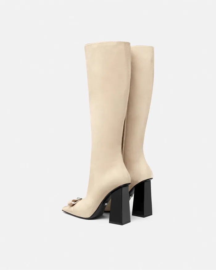 Versace Boots Women Gianni Ribbon Suede Boots 41034 105 Mm Beige