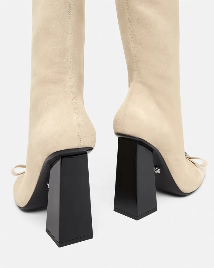 Versace Boots Women Gianni Ribbon Suede Boots 41034 105 Mm Beige