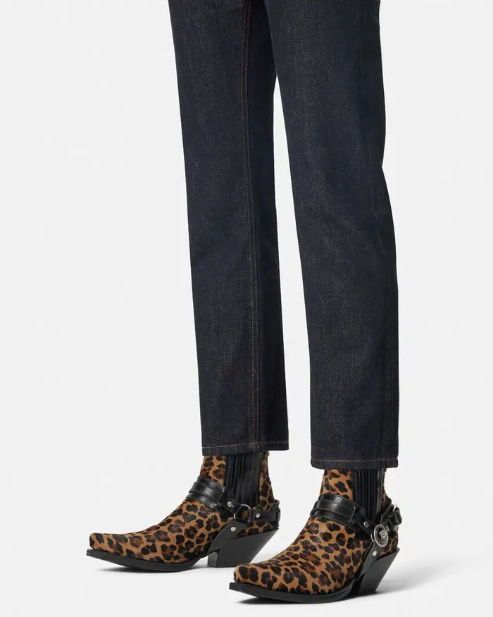 Versace Boots Women Leopard Texano Ankle Boots 50 Mm Animalier