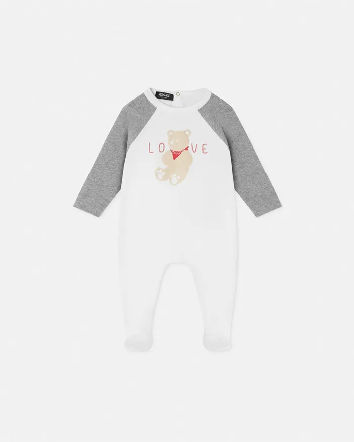 Versace Clothing Kids Tartan Love Teddy Baby Sleepsuit Whitesilver
