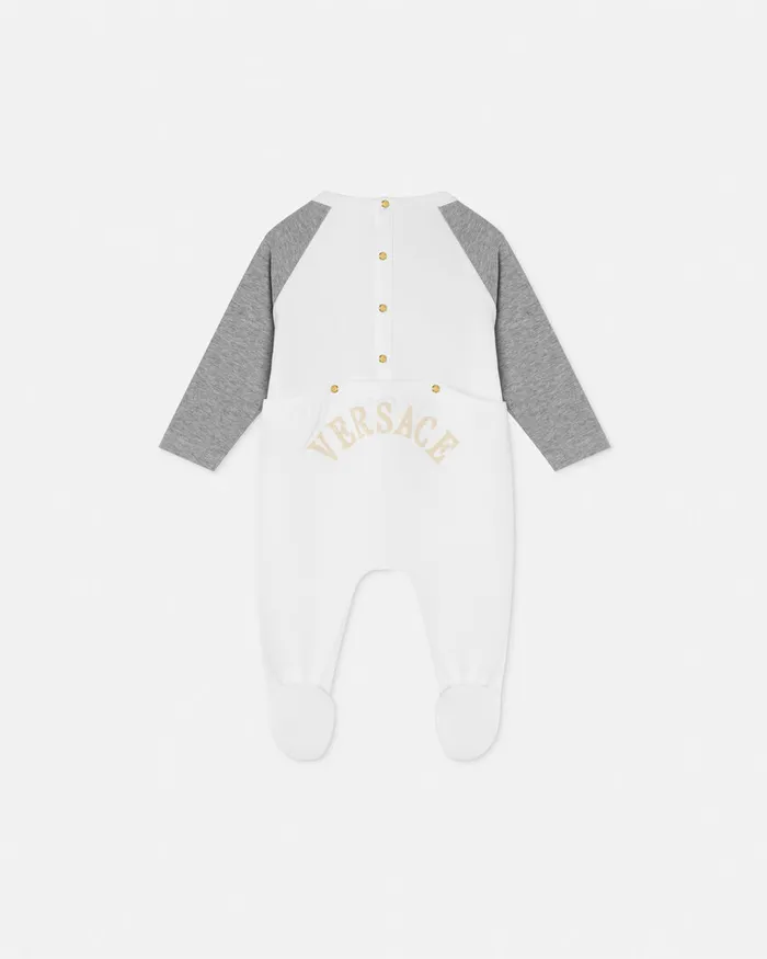 Versace Clothing Kids Tartan Love Teddy Baby Sleepsuit Whitesilver