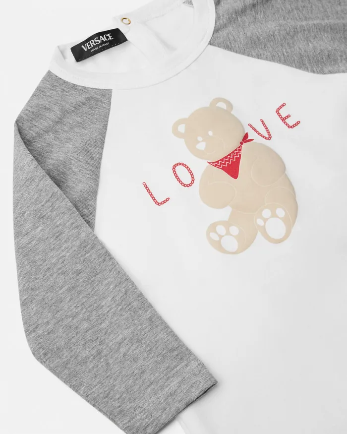 Versace Clothing Kids Tartan Love Teddy Baby Sleepsuit Whitesilver