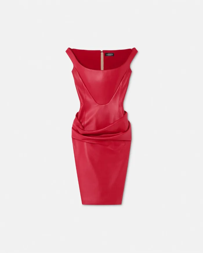 Versace Dresses Women Leather Corset Draped Midi Dress Red