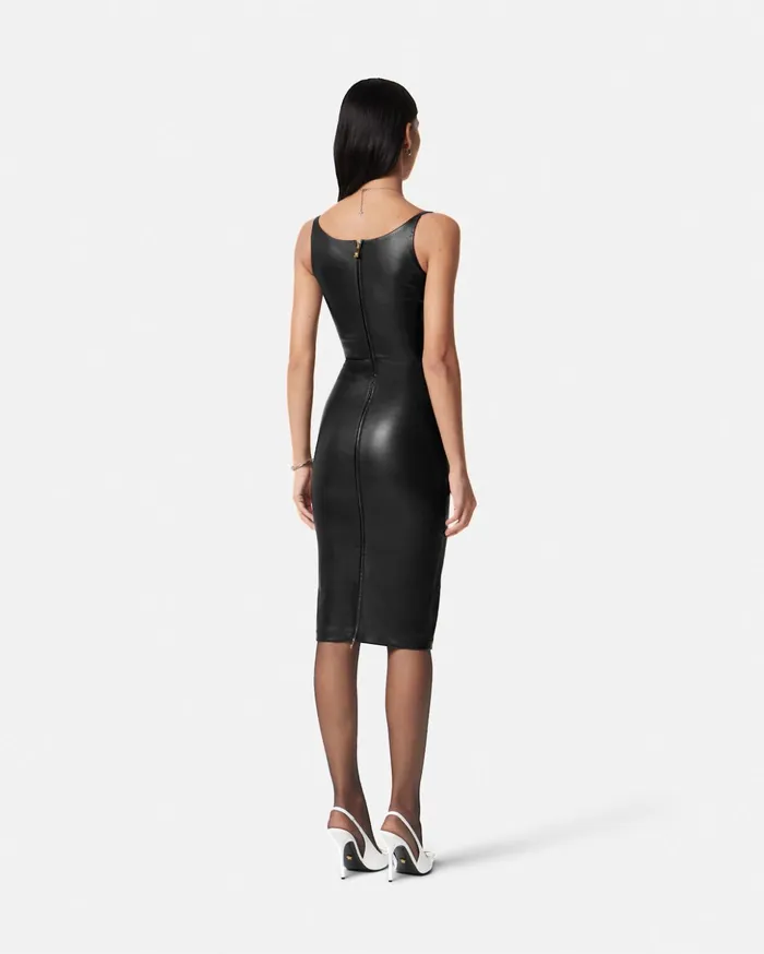 Versace Dresses Women Medusa 03995 Corset Leather Midi Dress Black