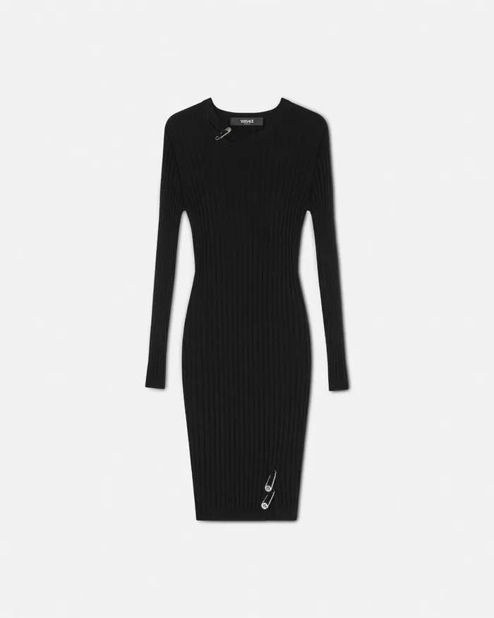 Versace Dresses Women Safety Pin RibbedKnit Mini Dress Black