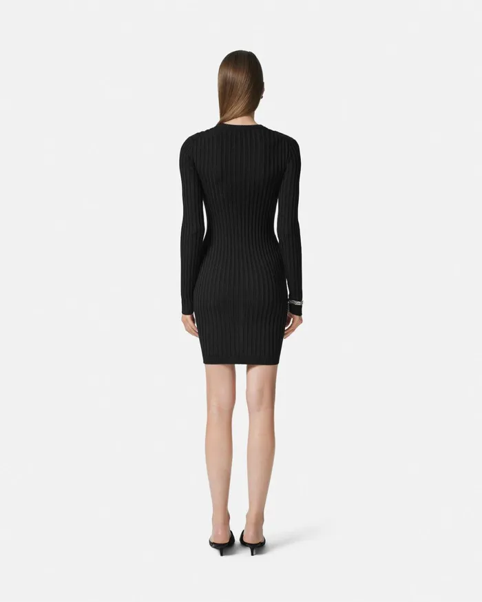 Versace Dresses Women Safety Pin RibbedKnit Mini Dress Black