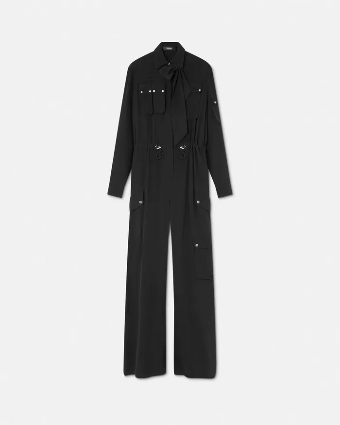 Versace Dresses Women Silk Crpe Lavallire Jumpsuit Black