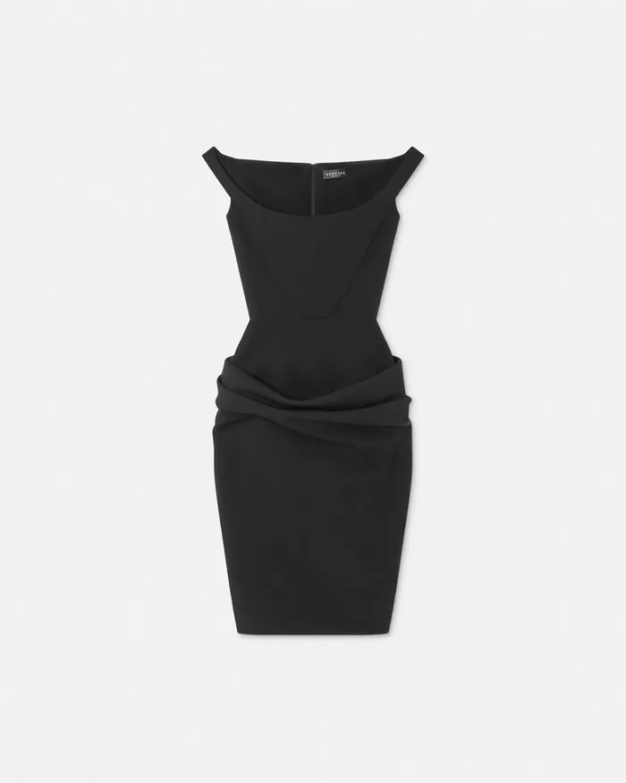 Versace Dresses Women Wool Gabardine Corset Draped Midi Dress Black