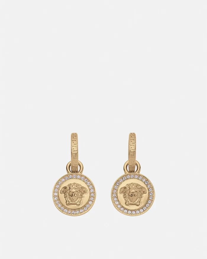 Versace Earrings WomenMen Crystal La Medusa Greca Earrings Gold