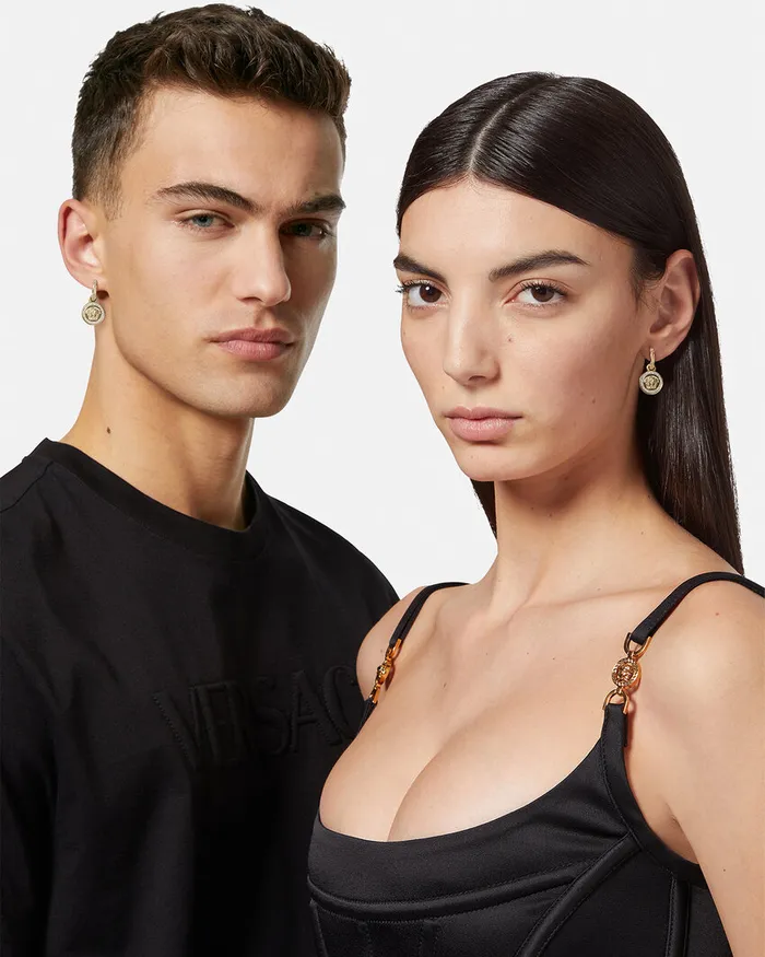 Versace Earrings WomenMen Crystal La Medusa Greca Earrings Gold