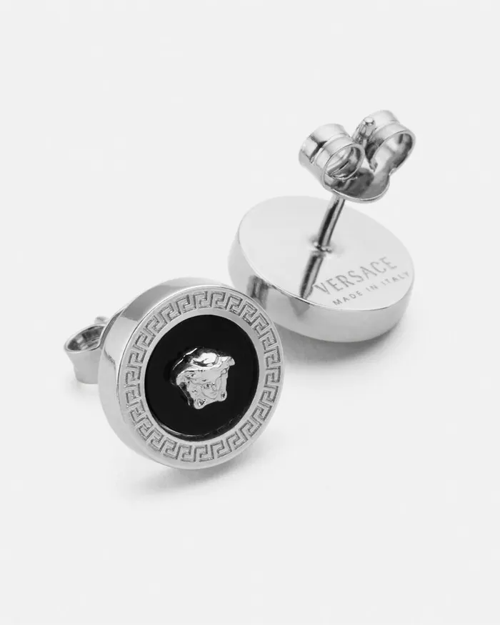 Versace Earrings WomenMen Enamel Medusa Stud Earrings Silver