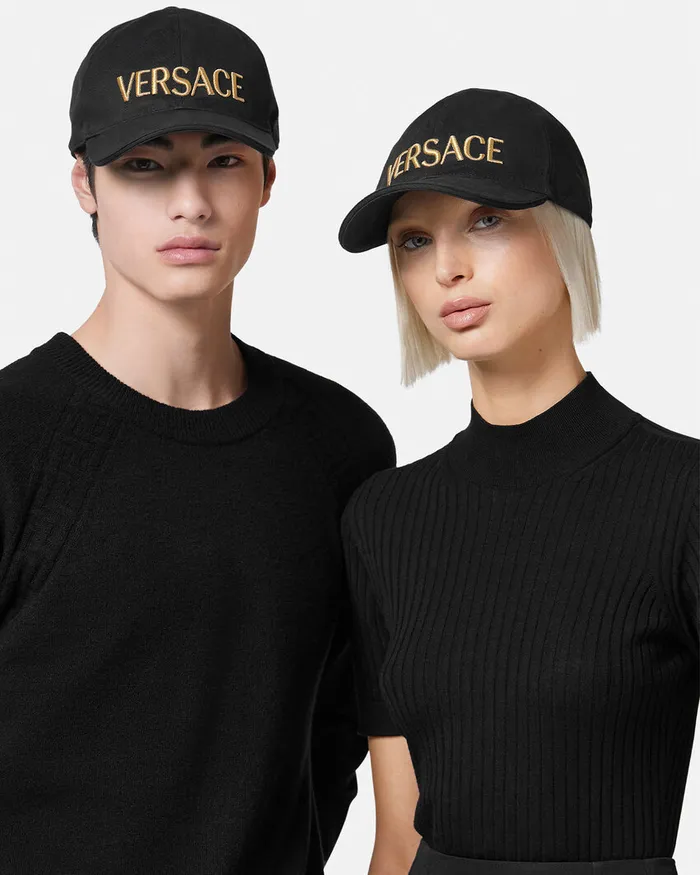 Versace Hats and Caps WomenMen Embroidered Logo Baseball Cap Blackgold