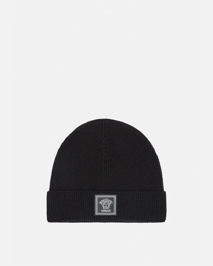 Versace Hats and Caps WomenMen Medusa Wool Ribbed Beanie Black