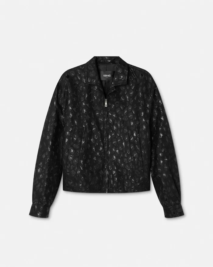 Versace Jackets and Coats Men Leopard Jacquard Blouson Jacket Black