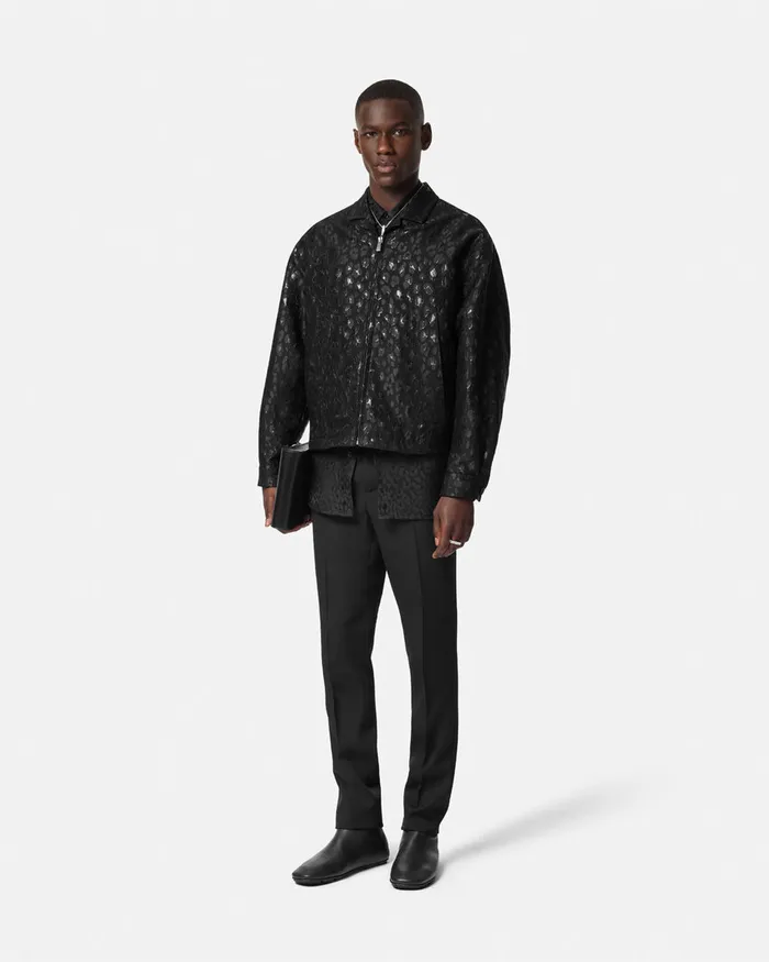 Versace Jackets and Coats Men Leopard Jacquard Blouson Jacket Black