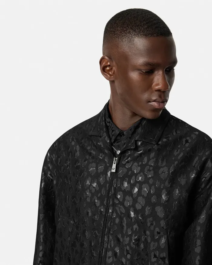 Versace Jackets and Coats Men Leopard Jacquard Blouson Jacket Black