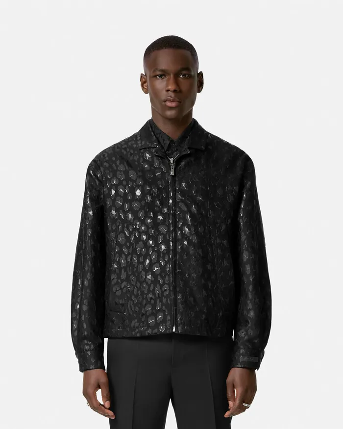 Versace Jackets and Coats Men Leopard Jacquard Blouson Jacket Black