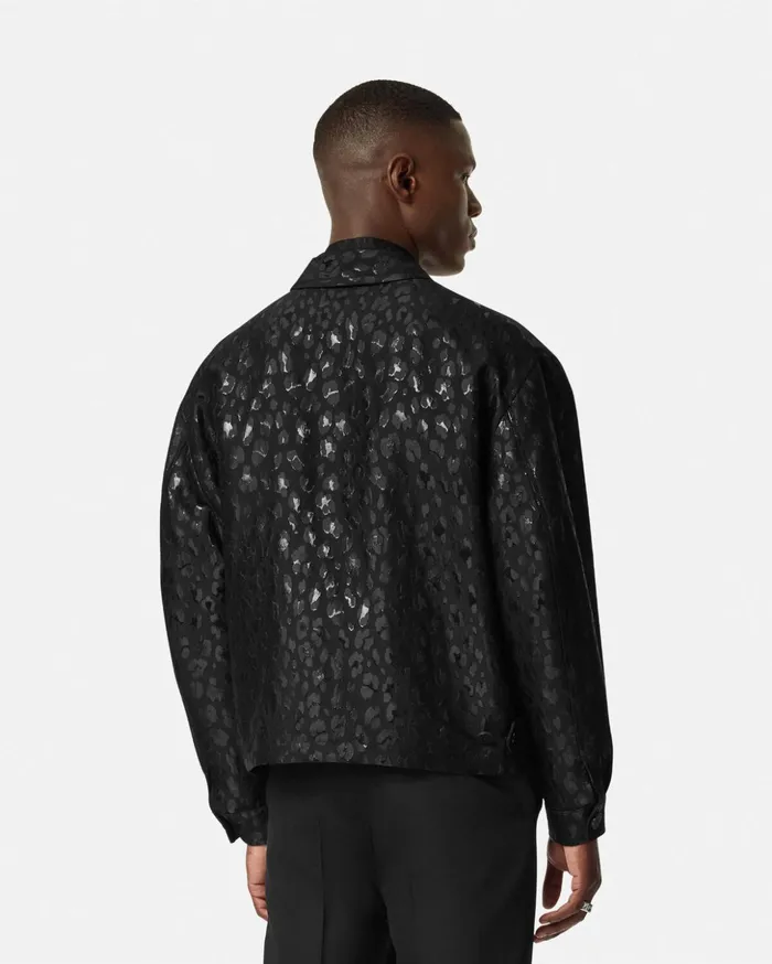 Versace Jackets and Coats Men Leopard Jacquard Blouson Jacket Black