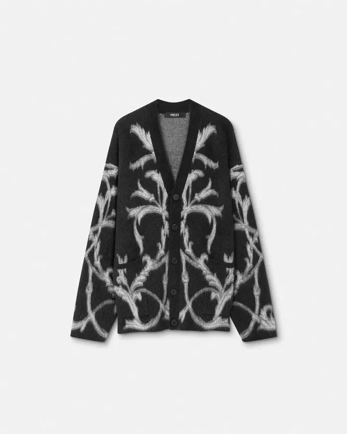 Versace Knitwear Men Acanthus Leaves MohairBlend Cardigan Black