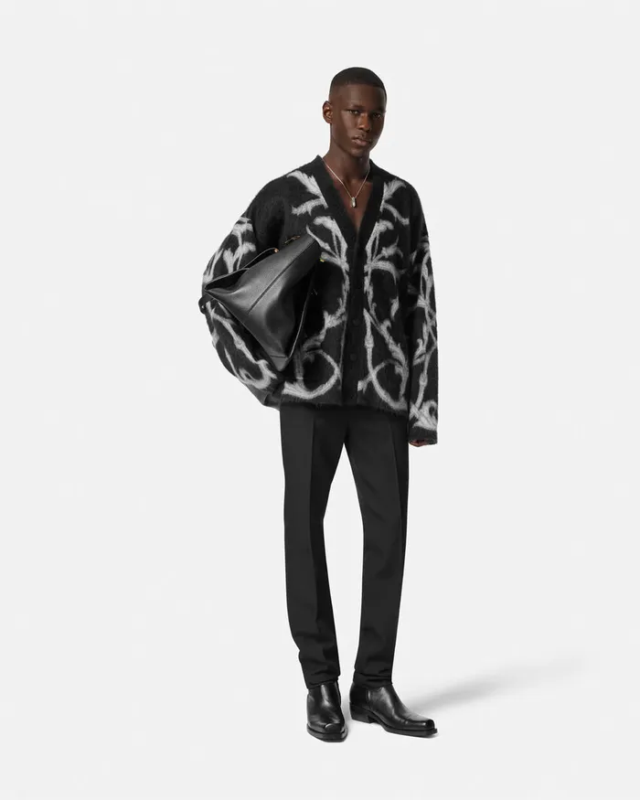 Versace Knitwear Men Acanthus Leaves MohairBlend Cardigan Black