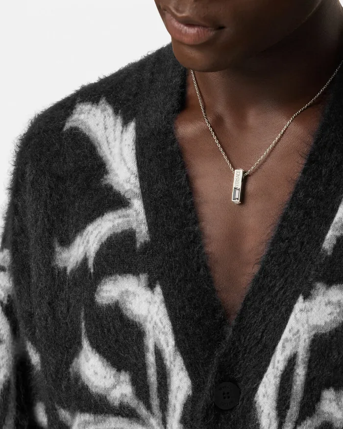 Versace Knitwear Men Acanthus Leaves MohairBlend Cardigan Black