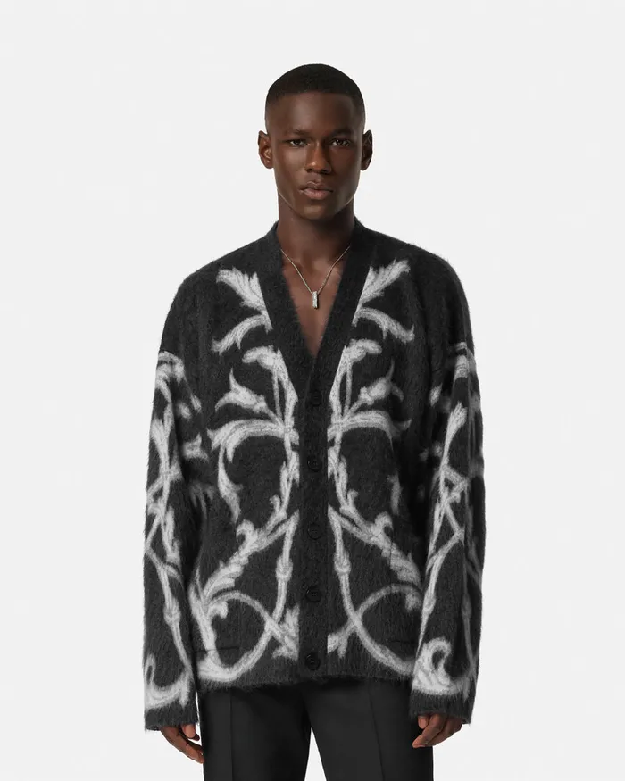Versace Knitwear Men Acanthus Leaves MohairBlend Cardigan Black